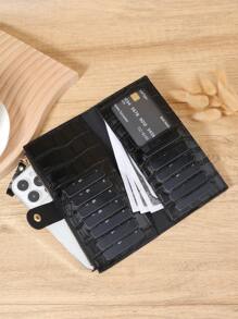 Fashionable Women's Long Wallet In Black With Crocodile Texture And Snap Closure, Premium Leather Material, Multi-Card Slots For Credit Card, Bank Card, And Coin Storage, Zipper Closure For Secure Storage Of Bills And Coins, Compact And Portable Design Perfect For Travel, Work, And Daily Use, Ideal Gift For Girlfriend, Mother, Or Teacher, And Elegant Design