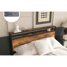 Queen Size Bed Frame With 8 Storage Drawers, LED Headboard With Charging Station, Metal Platform Bed Frame, No Box Spring Needed, Noise-Free, Stable And Solid, Brown - 棕色 - 查看 7