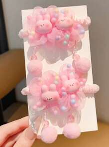2pcs Kids Cute Floral Cartoon Hair Scrunchies, Flower Tulle Hair Ties For Girls, No Card Package