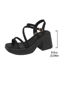 Women's Thick Sole High Heel Ankle Strap Sandals With Elegant Chunky Platform, Summer - Black - View 9