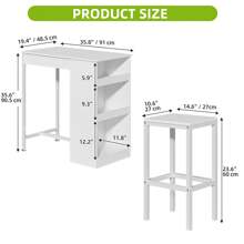 Yitahome Breakfast Bar Table, Bar Table Set With Bar Stools, 2, Bar Table And Stools Set Dining Bar Table Footrest And Storage Shelf For Kitchen Dining Room Pub Industrial Steel Frame - White - View 3
