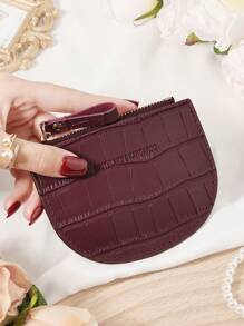 Burgundy Bag Charry Red Bag Wine Red Bag, And Functional Semi-Circle Women's Card Holder With Crocodile Texture, Multi-Card Slots For Credit Card, Bank Card, And ID Card Storage, Zipper Closure For Secure Coin And Card Storage, Ultra-Thin And Lightweight Design For Easy Carry, Ideal For Shopping, Travel, And Daily Use, Perfect Gift For Girlfriend, Mother, Or Teacher