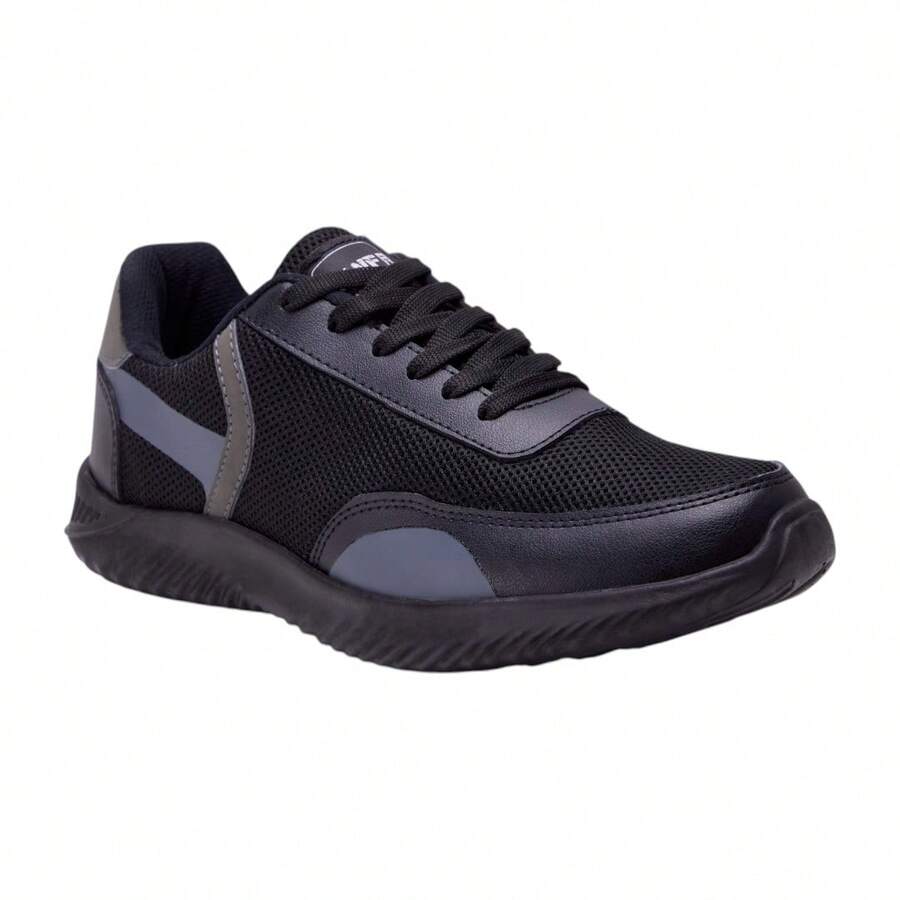 Tenis Unisex Negros Casuales de Textil y Piel Sintética con Suela Antiderrapante y Ajuetas – Cómodos y Versátiles - Negro - Ver 1