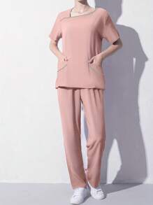 Uniformes  femeninos, batas blancas largas, uniformes de laboratorio - Rosa - Ver 3