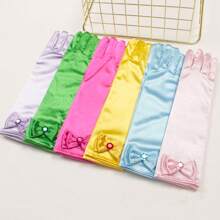 1 Pair Children Milk Silk Gloves With Crown & Magic Wand Set, Princess Style Satin Magical Gloves - Blue - View 6