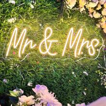 Mr&Mrs Wedding Neon Sign, Wedding Neon LED Backdrop Decorations, Engagement, Wedding, Banquet And Room Bedroom Decor Signs, Anniversary Engagement Reception Gifts - 暖白光 - 查看 1