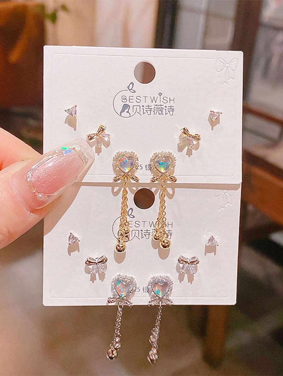 Colorful Love Cute Fringe Delicate Bow 6-Piece Set Elegant Earrings - Earrings Set - View 1