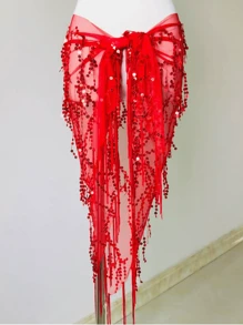 1 件装女士肚皮舞腰链，初学者硬币流苏腰巾，闪亮腰带，腰带