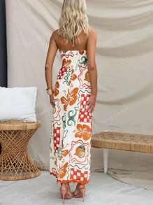 Women Plus Size Summer Dress, New Fashion French Style, Strapless, Floral, Wavy, Contrast Color, Plaid, Graffiti Decor, Beach Style, Back To School, Fruit, Lemon, Flower, American Style Dress, Tropical Resort, Waist Cinched, Allover Print, Teacher Outfit, Vacation, 70s Style, Commuting, Minimalist, Office Wear, Vintage, Simple, French, Casual, Retro, Sleeveless, Suitable For Outdoor