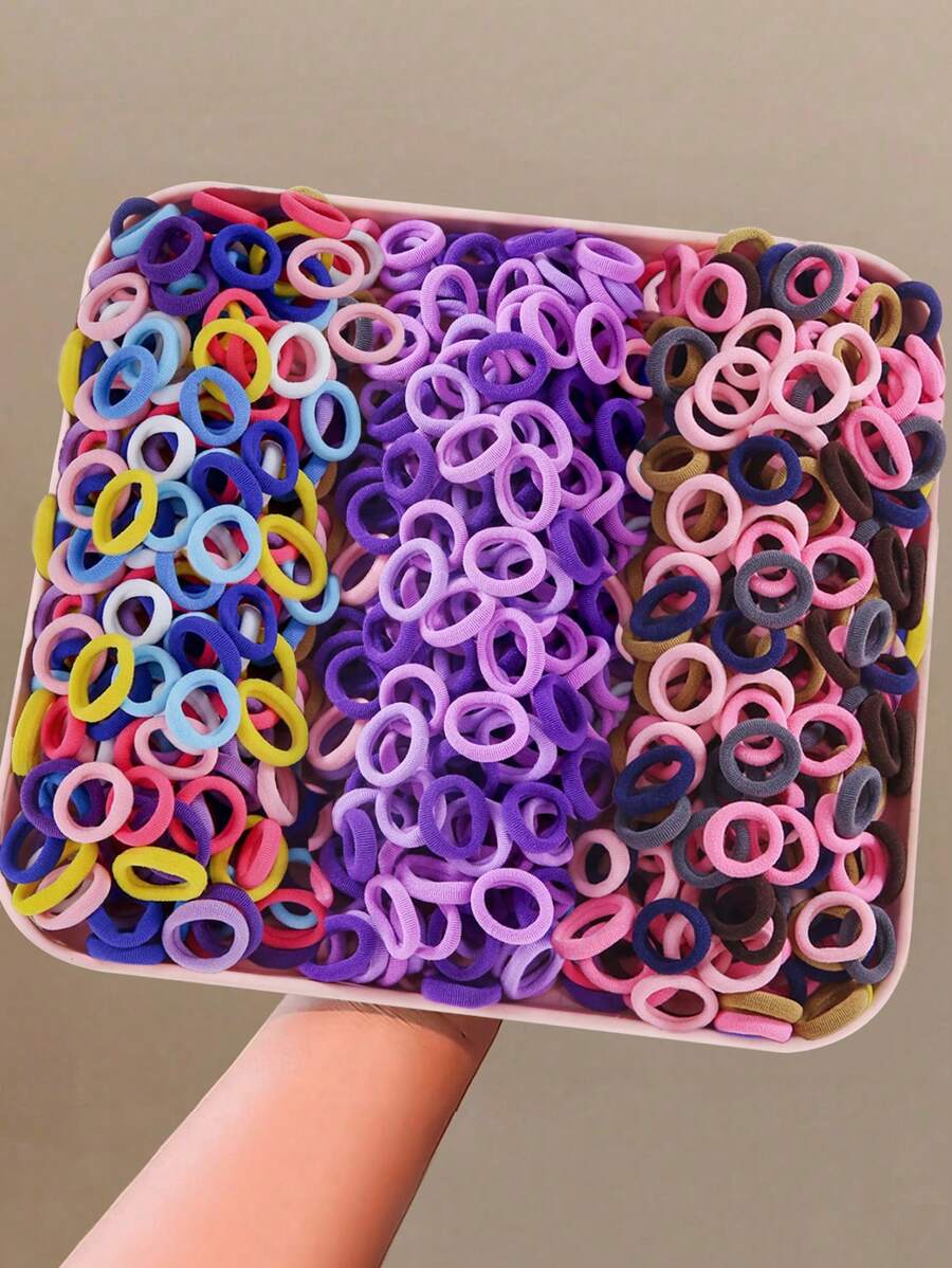 300pcs Girl Violet Simple Basic Hair Ties, Hair Ropes, Scrunchies,Hair Decorations For Braiding, Daily Use, Non-Damaging - Multicolor - View 1