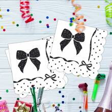 Black Bow Tableware Set Bow Birthday Party Supplies Conquette Birthday Decorations Includes Pink Bow Paper Plates Cups And Napkins Pink Bow Theme Tableware Birthday Party Supplies Bow Birthday Party Decor - Black - View 6