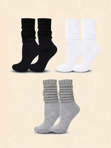 3pcs/6pcs/15pcs Solid Color Children Ribbed Socks, Suitable For All Seasons - Multicolor - View 1