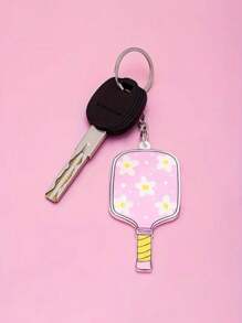 1pc Colorful Striped & Floral Print Pickleball Paddle Keychain - Metal, Charming Sports Bag Accessory, Ideal For Car Keys & Bags, Perfect Gift For Men & Women, Sports Accessory Gift|Whimsical Keychain|Metal Keychain - Multicolor - View 2