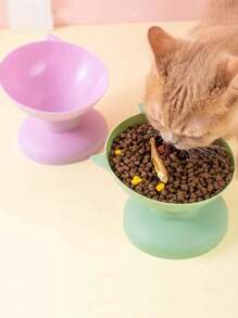 1pc Plastic Raised Pet Bowl, Non-Slip Tilted Cat/Small Dog Feeding Bowl, Comfortable Neck Design, Cute Home Use Pet Supplies - Multicolor - View 1