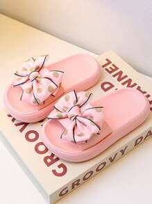 Girls Cute Bow Decor Slippers, Comfortable Soft Bottom Shoes For Indoor Outdoor Beach Wear, Korean Style Princess Slide Sandals, Summer - Pink - View 8