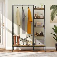 Yitahome Coat Rack Stand With Shoe Storage, Industrial Hall Tree With 5 Shelves Garment Rack Open Wardrobe Clothes Rail For Bedroom Hallway Entryway - Brown - View 7