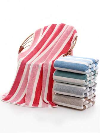1pc Bath Towel, Multiple Colors, Minimalist Striped Pattern, Large Size 70*140cm Or Face Towel 34*75cm, Made Of Polyester Fiber, Absorbent, Quick-Drying, Soft, Suitable For Bathroom, Hotel, Gym, Travel, Parties, Holidays, Unisex,School,Back To School,Travel,Travel Essentials,Home Essentials,Towel,Skin Care