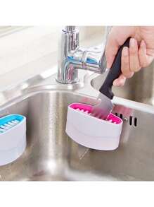 2pcs Kitchen Detachable Cleaning Brush, Creative Kitchen Knife, Fork, Chopsticks Cleaning Brush, Melon And Fruit Cleaning Brush, Suction Cup, Knife Brush