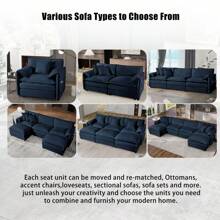 Deep Seat Sectional Sofa Cloud Couch With Ottoman Modern Chenille Comfy Love Seat Upholstered Modular L Shaped Couch For Living Room Apartment Office DIY Combination Blue
