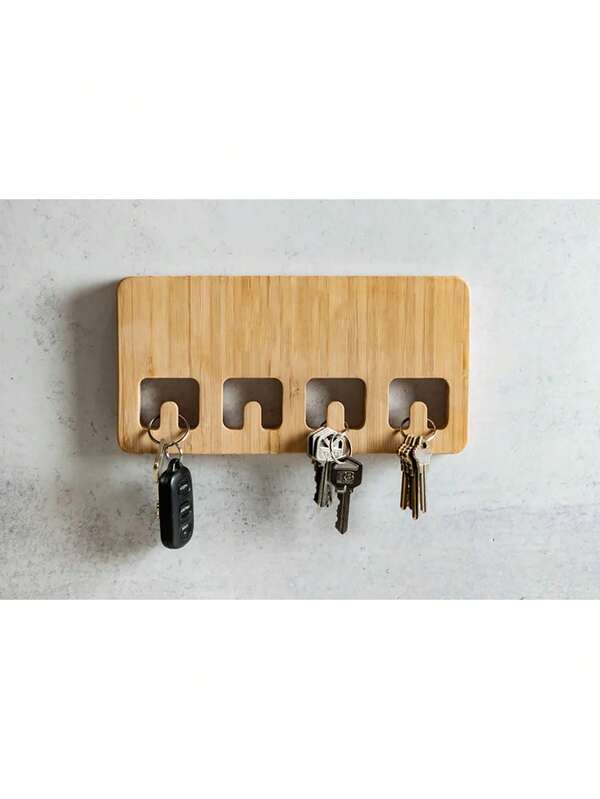 Perchero de pared de bambú con 4/5 ganchos, estante de pared en estilo rústico, colgador de llaves de madera natural con gancho de entrada para colgar llaves, correas, paraguas, gafas de sol
