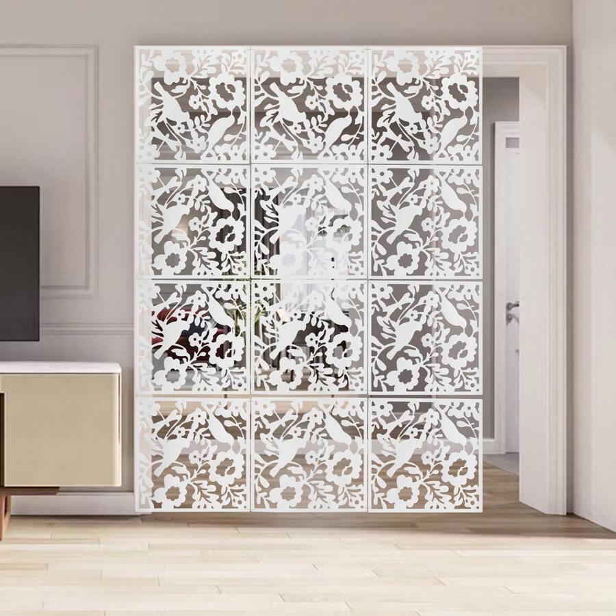 YUNRUX 12-częściowy panel ścienny, wiszący, parawan, składany, do dekoracji pokoju/hotelu - Biały - Zobacz 1