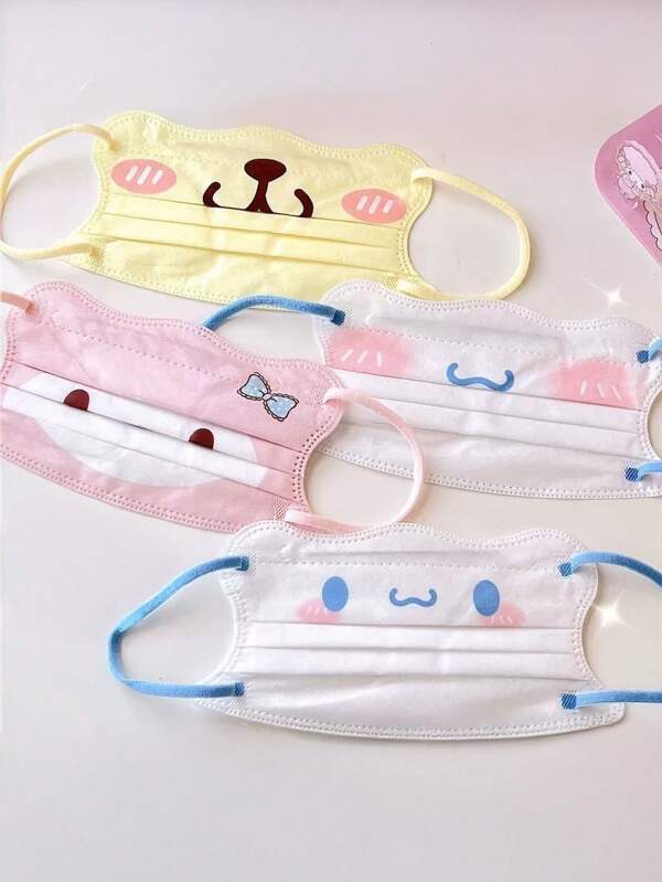 Sanrio 10 piezas Máscaras faciales desechables con diseño en forma de mariposa de Sanrio Hello Kitty, My Melody, Pompompurin, de 3 capas, transpirables, de color Morandi, protección facial antipolvo V-Face