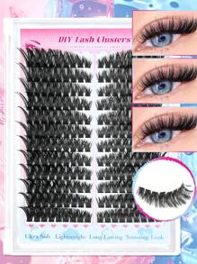 216 Stücke 80D D lockige Kunstwimpern in großer Menge, aufgeteilt nach Höhe, links + rechts für einzelne Büschel paarweise. Natürliche Segmentierung. Gebündelte Wimpern. Flauschig. Dick. Weich. Leichtes Kunstwimpern-Set, angenehm zu tragen. Vergrößert die Augen, hebt die Augenwinkel an, DIY Wimpernverlängerung, Wimpernverlängerung. Für den täglichen Gebrauch&Hochzeiten&Dates&Partys&Musikfestivals&Halloween