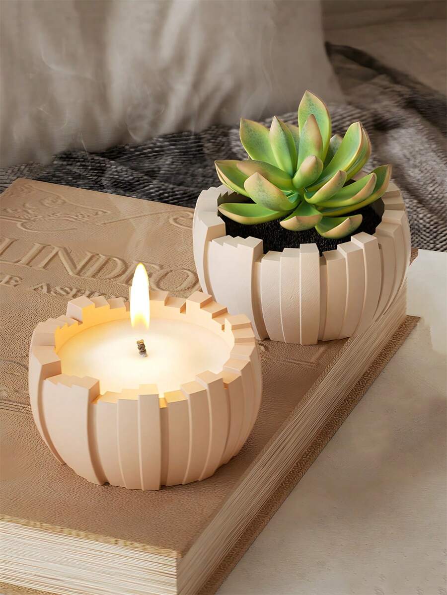 DIY 栅栏硅胶蜡烛模具不对称垂直条纹环氧树脂储物碗香薰石膏蜡烛杯多肉花盆混凝土粘土铸造模具 - 白色矽膠模具 - 查看 1