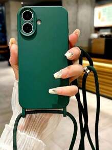 Étui de téléphone iPhone 16 de couleur unie, imitation liquide, anti-traces de doigts et en velours. Peut être accroché au cou