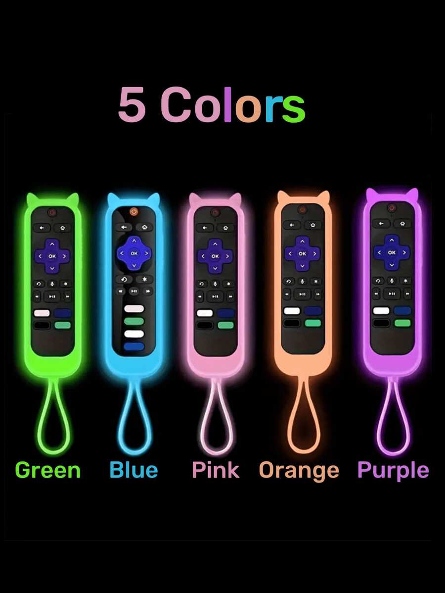 TV Remote Control Cover For Roku TV Remote/Roku Simple Remote/Roku Voice Remote (Not With Headphone Jack) For Office, Voice Remote Control Battery Cover, Glow-In-The-Dark Universal Silicone Case, Never Lose Battery Cover, Wide Compatibility, In Various Colors, Cover Can Glow In The Dark. Full Protection, Seamless - Multicolor - View 1