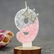 1 Pc Crown Crystal Silver-Pink Creative Number 0-9 Candles For Birthday Party Cake Decoration Atmospheric Feeling Birthday Baking Plug-In Decoration Suitable For Girls, Goddess,Princess Female Anniversary Celebration Supplies Gifts Graduation,Wedding