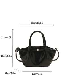 1 件 Low Tea 纯色 PU 皮革女士手提包，休闲时尚饺子形状双手柄设计按扣适合旅行、购物、约会、女士礼物，适合青少年、女大学生、初学者和白领，非常适合办公室、校园、工作、商务、通勤、户外、旅行、徒步旅行 - 黑色 - 查看 2