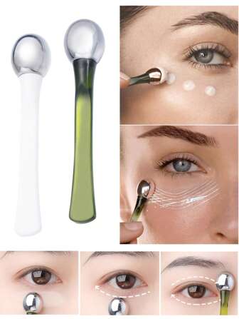 1 件装眼霜按摩棒、眼霜涂抹器和按摩滚轮、女士礼物、眼霜按摩工具、不锈钢眼霜滚轮涂抹器，用于面部皮肤护理、光滑清爽的眼睛、低过敏性、无需电池、双头按摩和涂抹工具