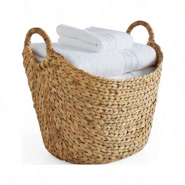 SHEIN X Heather Rae Natural Water Hyacinth Boat Decorative Storage Basket, Oversized, Hand-Woven, Unique Texture, Brings A Touch Of Freshness To Your Home!