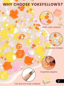 YOKEFELLOW 10ML 亮片凝胶指甲油，不对称五角形圆形彩色亮片春夏花园风格粉色橙色紫色蓝色指甲油可浸泡 UV LED 适用于美甲沙龙 DIY 在家适合女士女孩 2025 新品