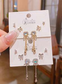 Colorful Love Cute Fringe Delicate Bow 6-Piece Set Elegant Earrings - Earrings Set - View 8