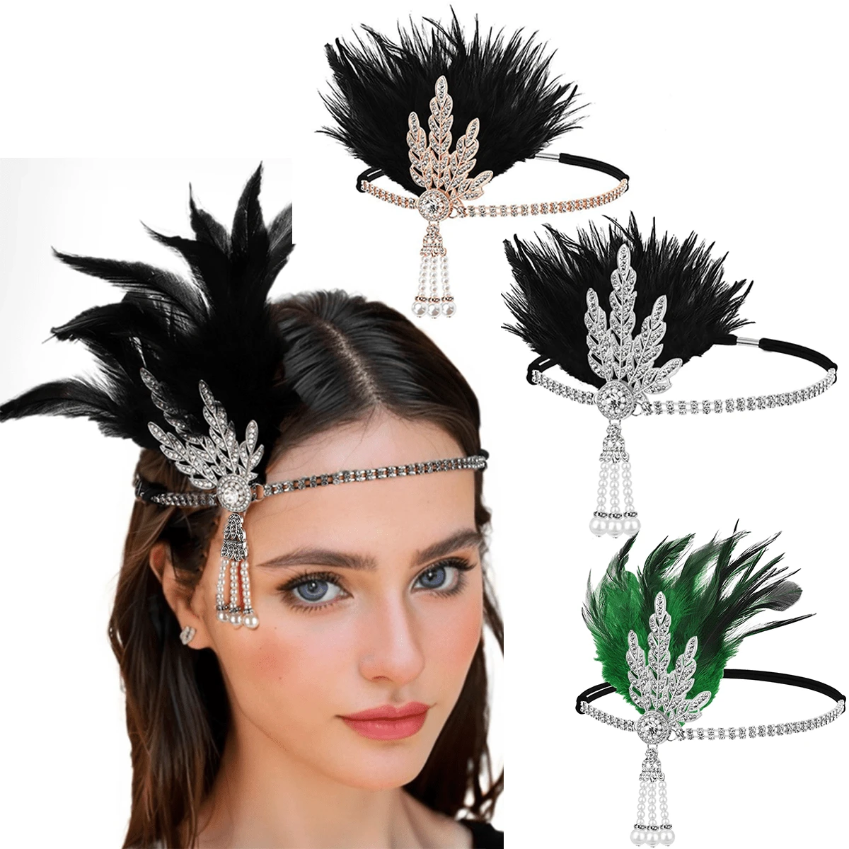 1pc 1920s Style Rhinestone Leaf Headband For Women, Christmas Party Makeup Ball Masquerade, Festive Party Headpiece - A - View 1