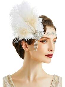 20 世纪 20 年代带羽毛的轻佻女郎头饰、咆哮的 20 年代向日葵羽毛头带、20 世纪 20 年代服装配饰、天然羽毛万圣节 - 彩色 - 查看 9