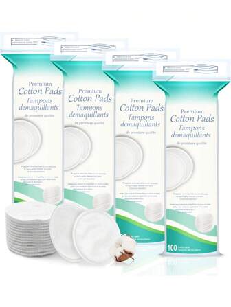 100/200/400片装优质洁面棉片 - 卸妆棉，低敏配方，无绒毛 | 可用于清洁面部、涂抹爽肤水和卸除指甲油