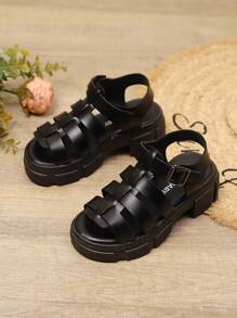 1 Pair Girls' Comfortable Waterproof Platform Black Sandals, Suitable For Summer