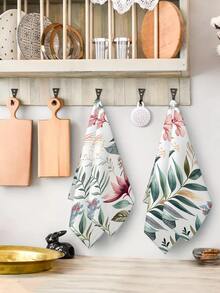 2 件花卉和植物图案厨房装饰手巾、浴室洗碗布、季节性家庭厨房浴室装饰、室内室外派对用品，适用于日常厨房装饰和节日装饰