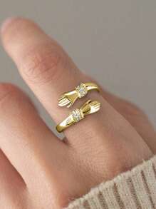 BALMORA 1 件 S925 纯银锆石雕刻戒指，Always With You 开口戒指，赠予朋友，赠予家人 - 金色 - 查看 8