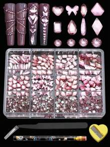 12 Grid Manicures 160 Rhinestones And 1100 Flat Bottom Small Round Diamonds. Different Shapes And Styles Of Mixed Glass Nail Decorations With Some Diamond Pencil Sharpener Sets Can Be Used For Clothing Face Nail DIY Decoration And Use - 彩色 - 查看 18