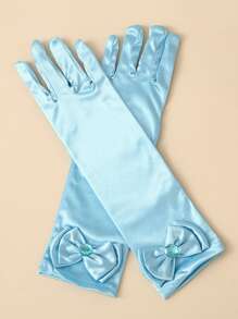 1 Pair Children Milk Silk Gloves With Crown & Magic Wand Set, Princess Style Satin Magical Gloves - Blue - View 2