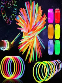 DIY Luminous Bracelet Glow Stick Necklace 7-Color Bracelet Set, Glowing In The Dark; Handcrafted Fluorescent Bracelets, Suitable For Bar, Music Festival, Party, Wedding, Neon Light, Necklace, Bracelet, Festival, Concert, Glowing Jewelry - Multicolor - View 10
