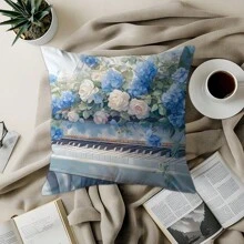 1pc Flower Piano Decorative Pillow Cover, Soft Peach Velvet Material, Single-Sided Printing 45*45CM, Suitable For Living Room, Bedroom, Sofa, Home, Gift