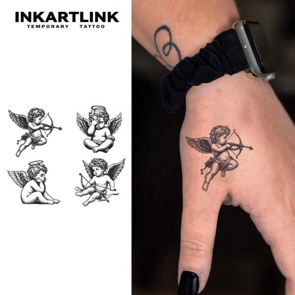 INKARTLINK INKARTLINK Tatouage temporaire révolutionnaire par transfert d'eau, petits tatouages temporaires des mains et des pieds d'ange, formule à base de plantes avec technologie de tatouage magique, imperméable et durable jusqu'à 14 jours