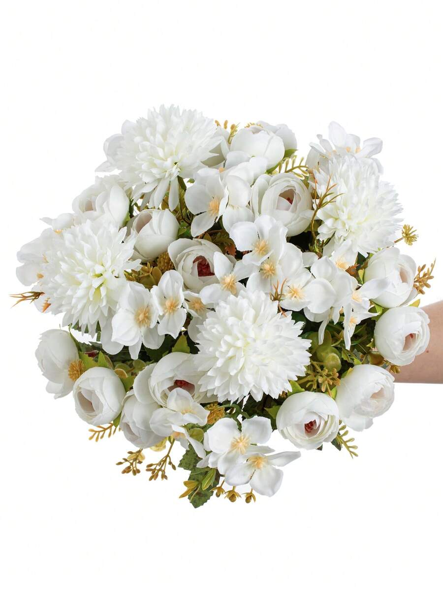 1 件/3 件人造玫瑰茶花蕾花丝绸绣球花束假玫瑰花适用于春秋季装饰婚礼花瓶适用于家庭餐厅卧室装饰、节日生日派对配件、户外花园装饰 - 咖色 - 查看 1