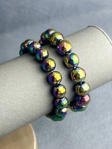 Stylish Terahertz Bracelet, Double Effect Magnetic Bead Bracelet, Black Tourmaline Improve Magnetic Field Energy Stone Bracelet, Men Jewelry Elastic Beaded Bracelet - Multicolor - View 5