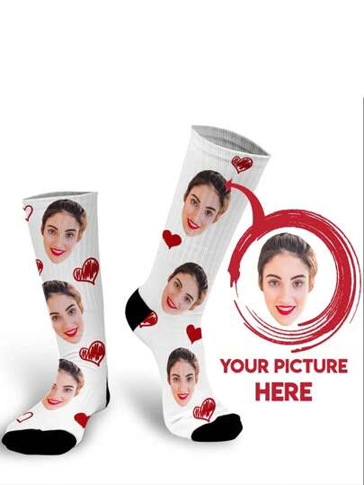 Personalisierte Damen Socken mit Herz-Symbol Muster, lustige rundum personalisierte Socken, atmungsaktiv und bequem für Lässig Anlässe, feuchtigkeitsableitend und modisch für Outdoor Fitness, Basketball, Laufen